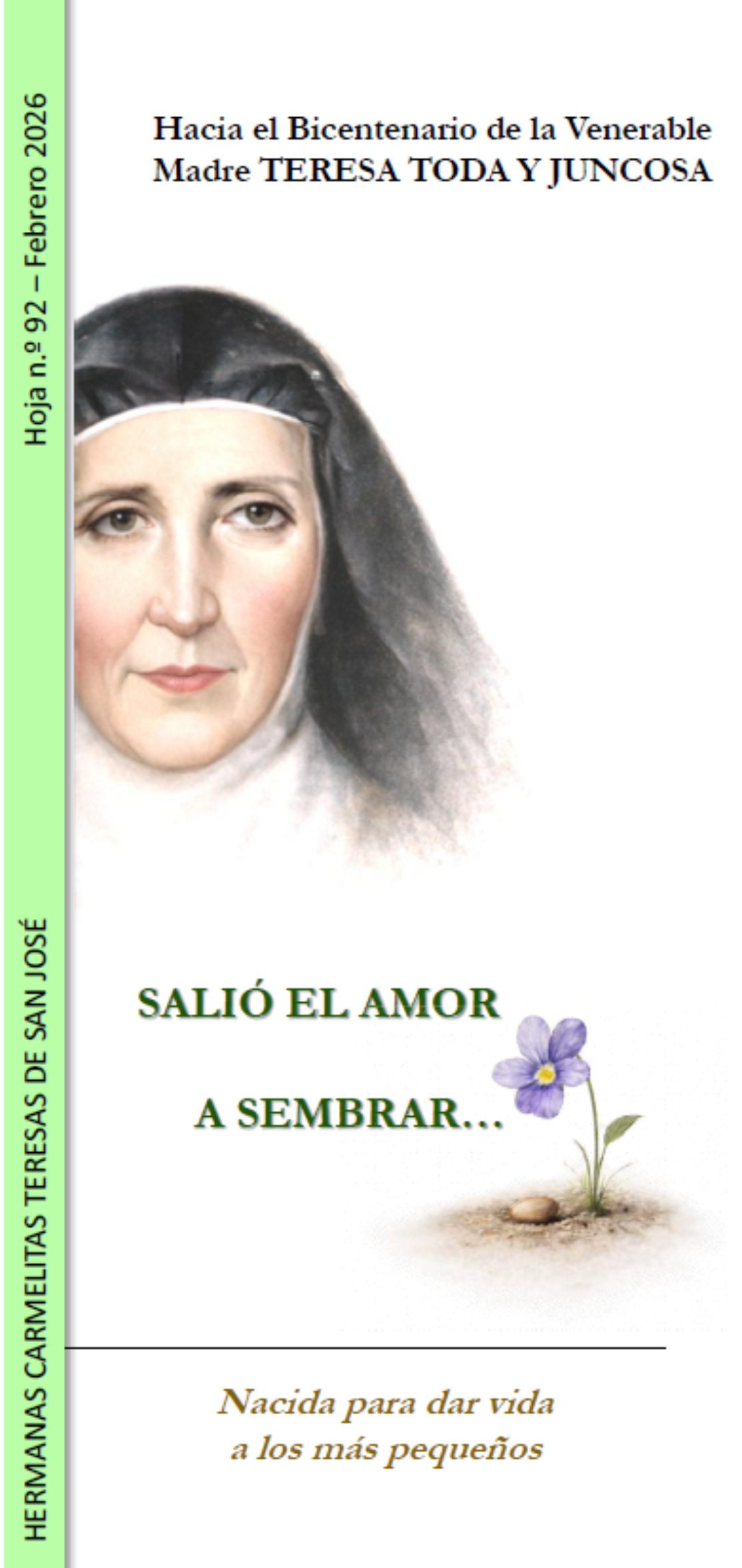Hoja informativa 92.  Hacia el bicentenario de la Venerable Madre Teresa Toda (Castellano)